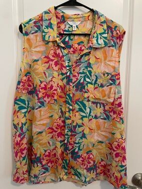 Floral Button-Front Sleeveless Blouse - Pink Multi